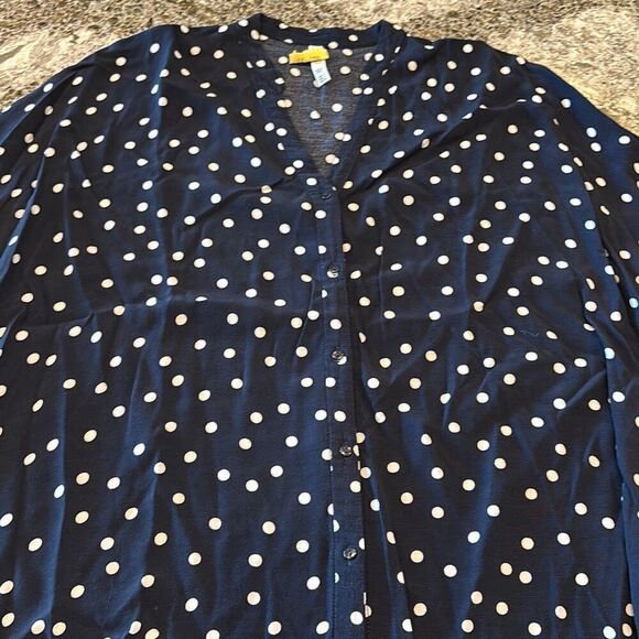Zara blue white polka dot shirt top 3/4 sleeve Sz S button down - Picture 7 of 10